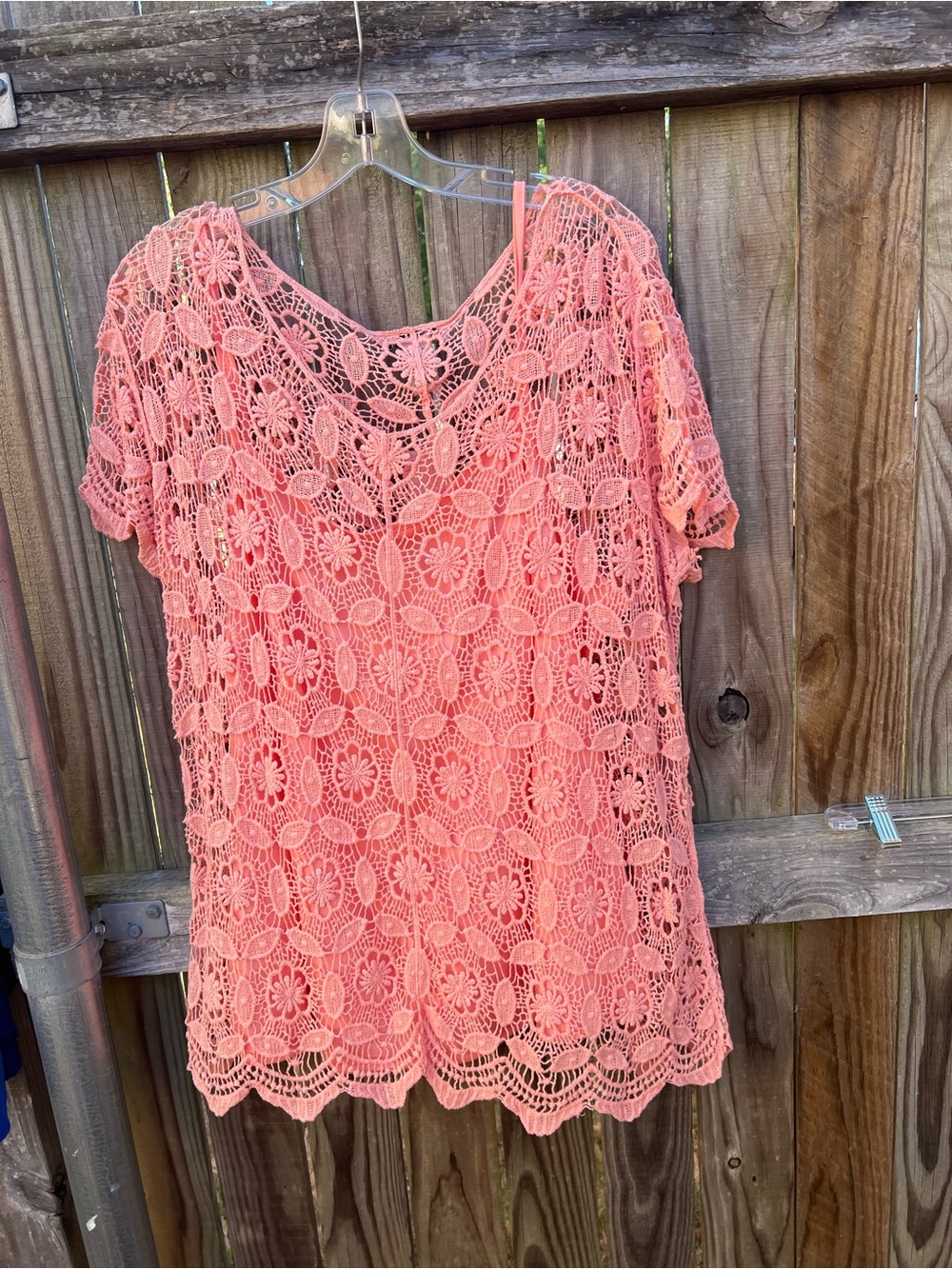 👗 Ultra Pink Coral Crochet top with matching undershirt